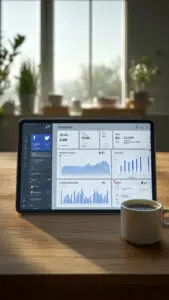 un tablet che mostra una dashboard pulita